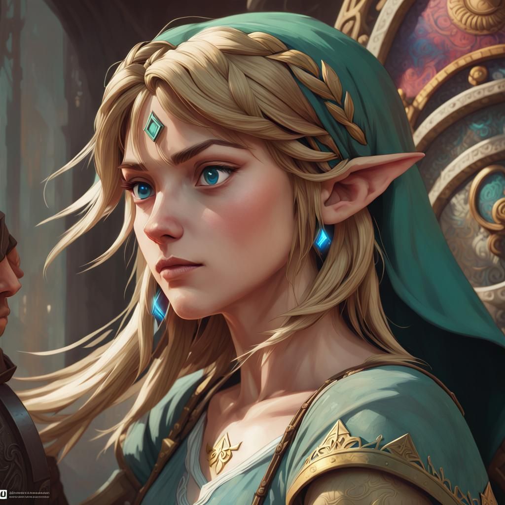 Zelda and Link Portrait in Hyperdetailed Style
