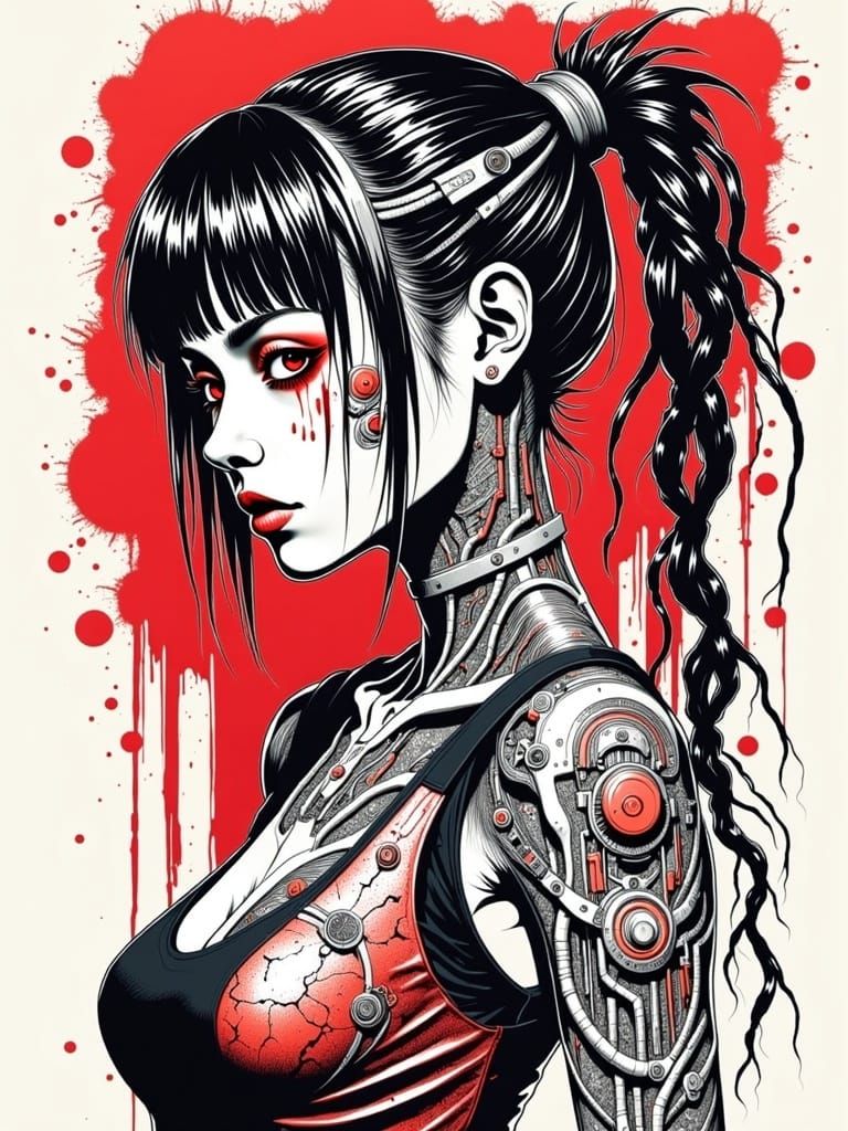 Cyborg Woman Portrait in 1990s Rave Fashion