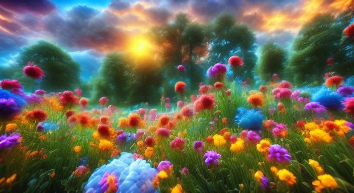 Abstract Floral Dream with Light and Storm Effects