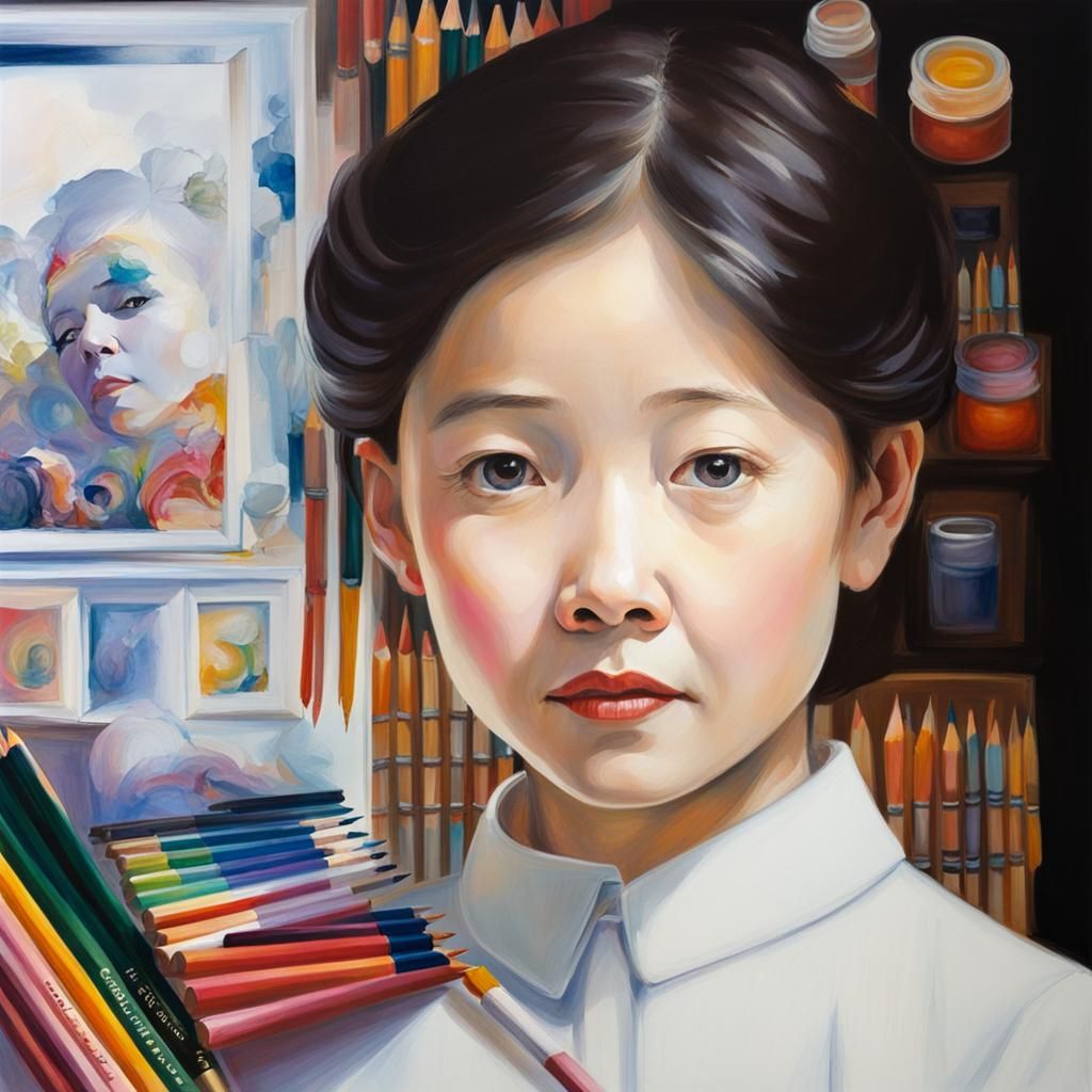 Library Scene: Pencil Drawing of Woman and Child