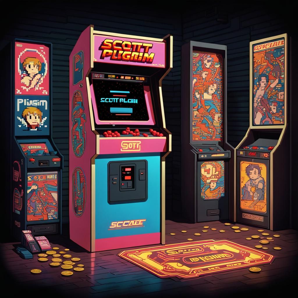 Retro Pixel Art Scott Pilgrim Arcade Sign