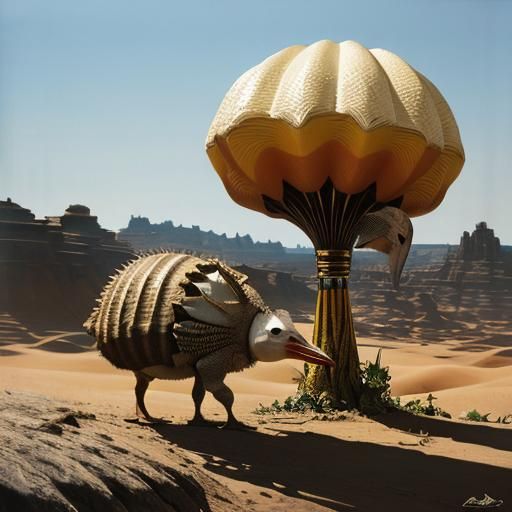 The Ostrich and the Armadillo: Surrealist Oil Painting