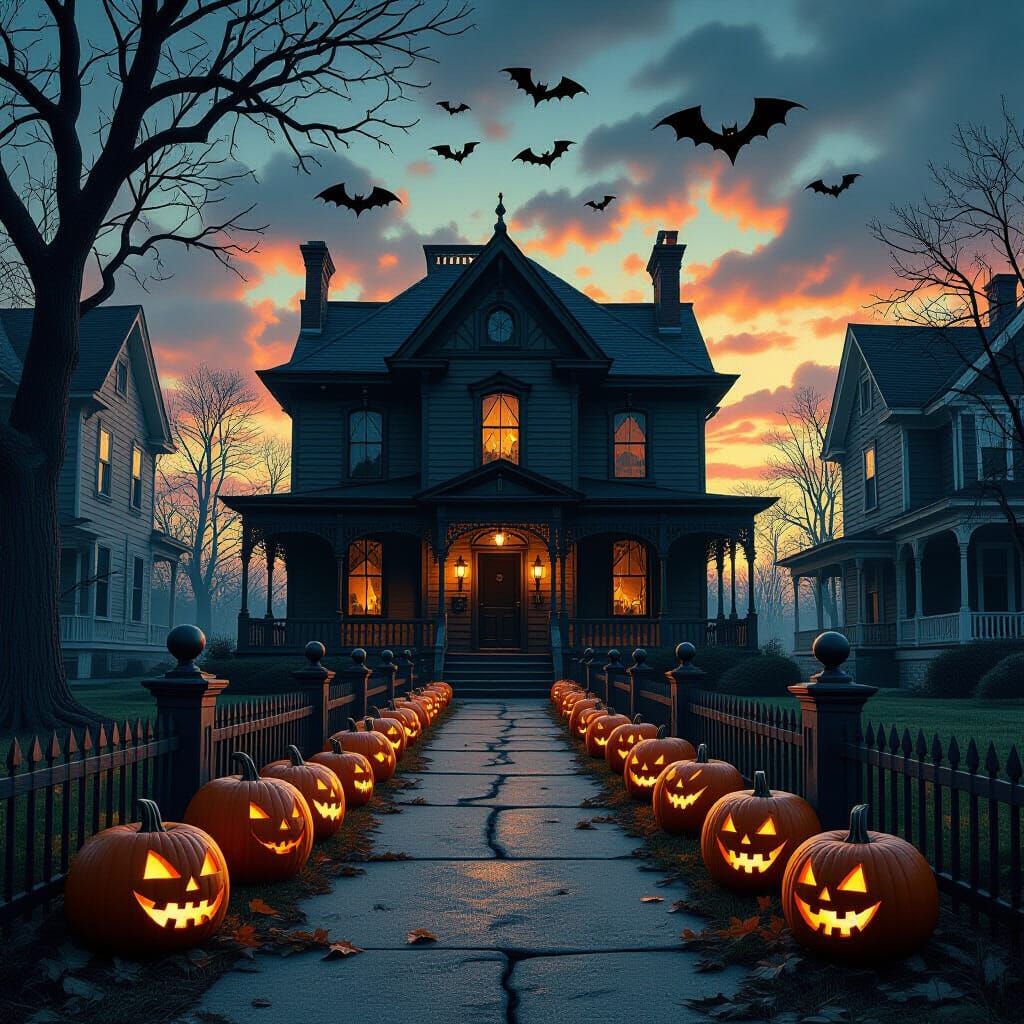 Haunted House with Ominous Bats and Crazy Atmosphere