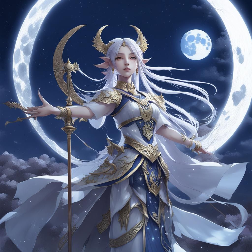 Anime-Style Moon Goddess in 3D Rendering
