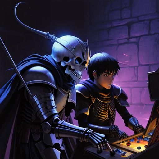 Skeleton Acererak Plays Joust with Knight in Dungeon