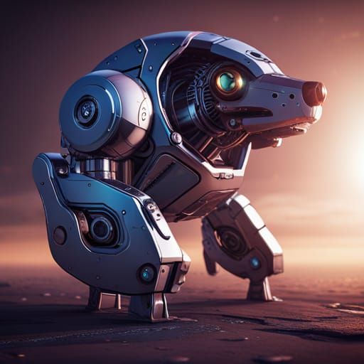Futuristic Clockwork Dog Rendered in Cinema 4D