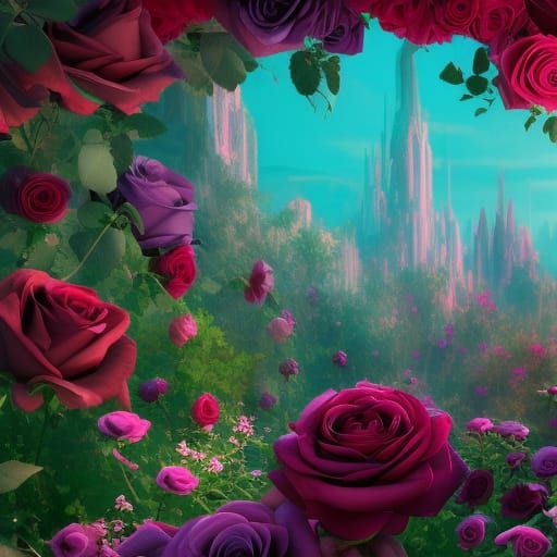 Colorful Rose Bouquet: Detailed Matte Painting