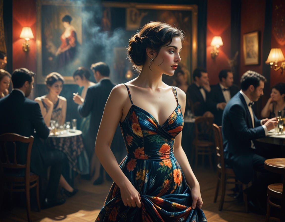 Noir Woman in Jazz Club, Renoir Style