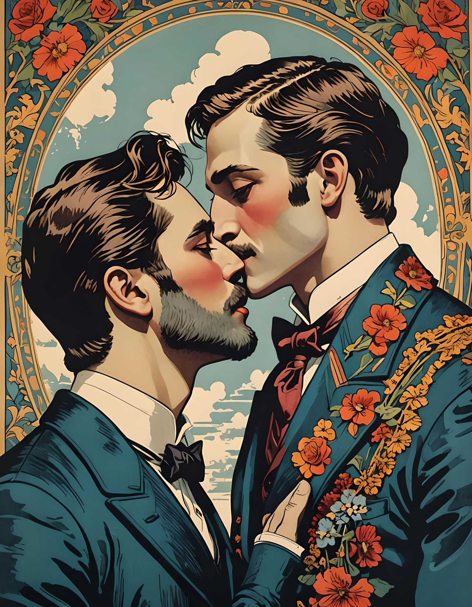 Victorian Travel Poster of Kissing Men
