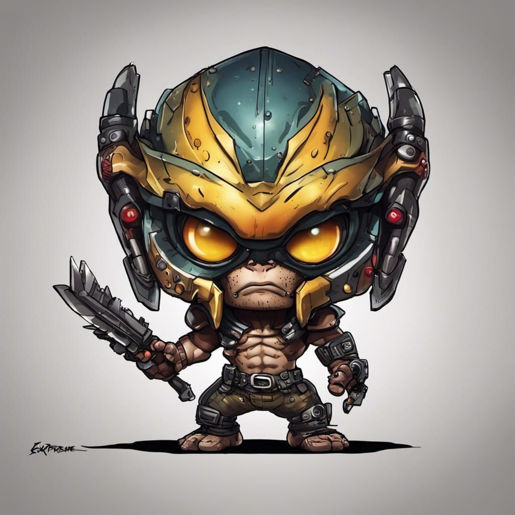 Extreme caricature chibi depiction of [predator]; characteri...