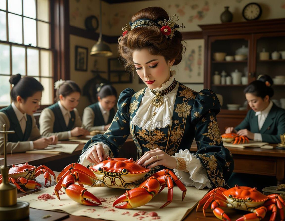 Crab Teacher Dissection in Ornate Laboratory as Digital Pain...