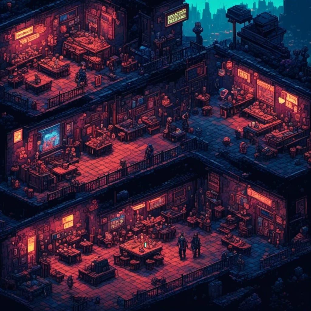 Cyberpunk 2D Pixel Art Neon Cityscape