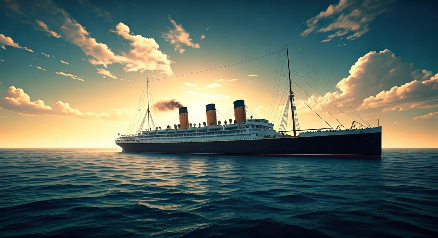 Luxury Ocean Liner at Sunset: Matte Painting in 8k
