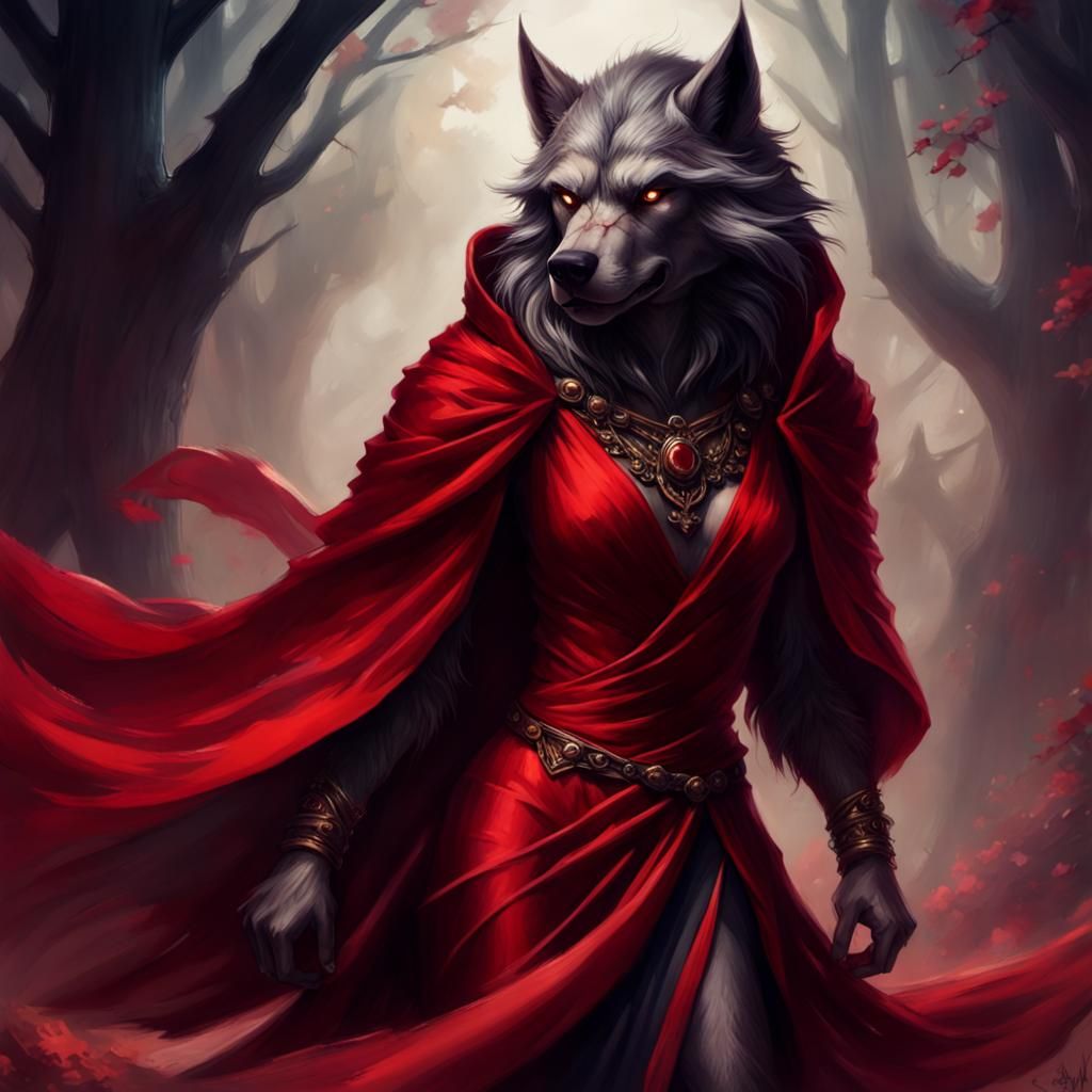 Worgen in Red Silk Dress: Fantasy Art
