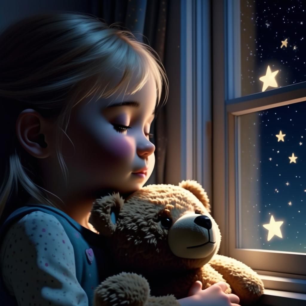 Girl Wishes on a Shooting Star at Night