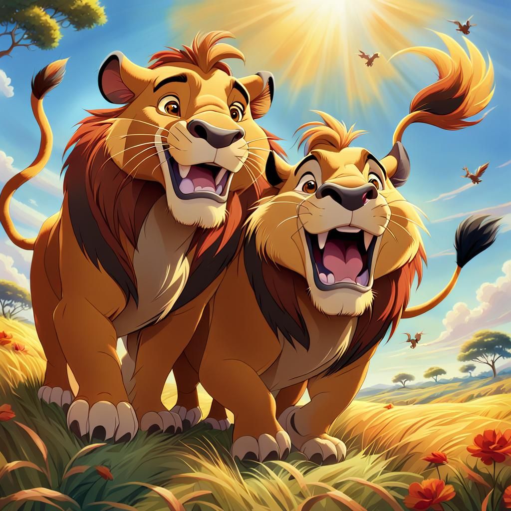 Simba, Timon, and Pumba Sing in Sunny Field