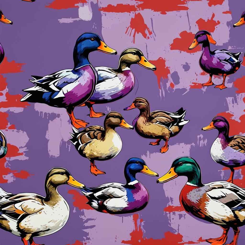 Pop Art Ducks in Purple and Red
