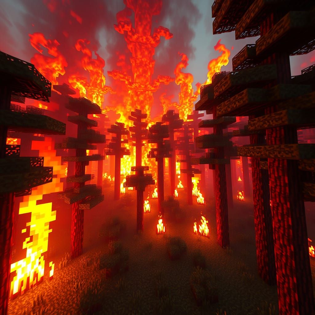 Minecraft Forest Inferno in Cyberpunk Style