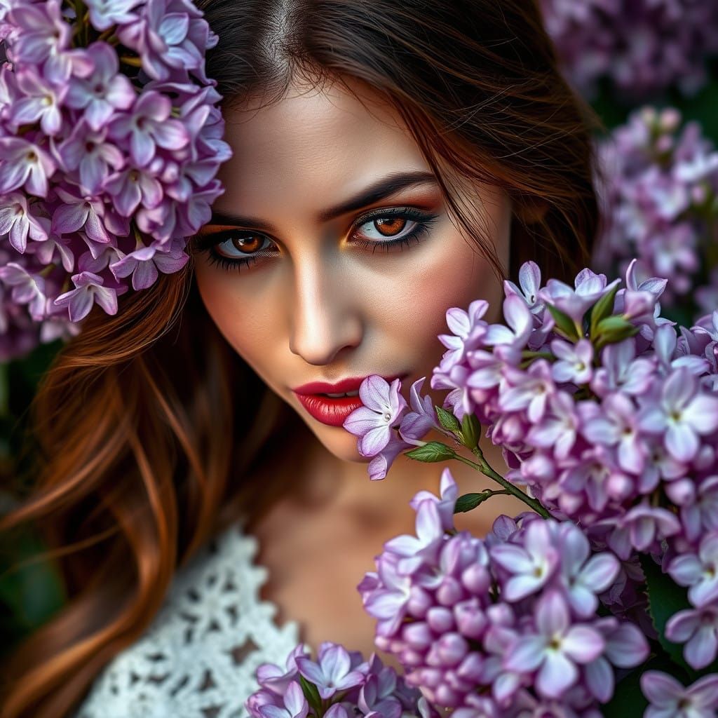 Seductive Lilac Goddess in a Lavender Wonderland