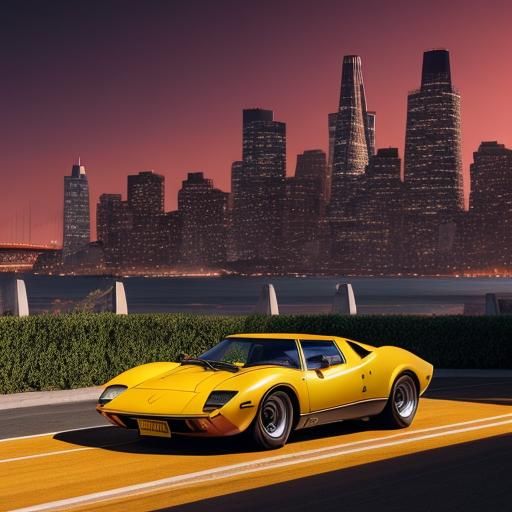Lamborghini Miura on Pacific Coast in Vivid Digital Art