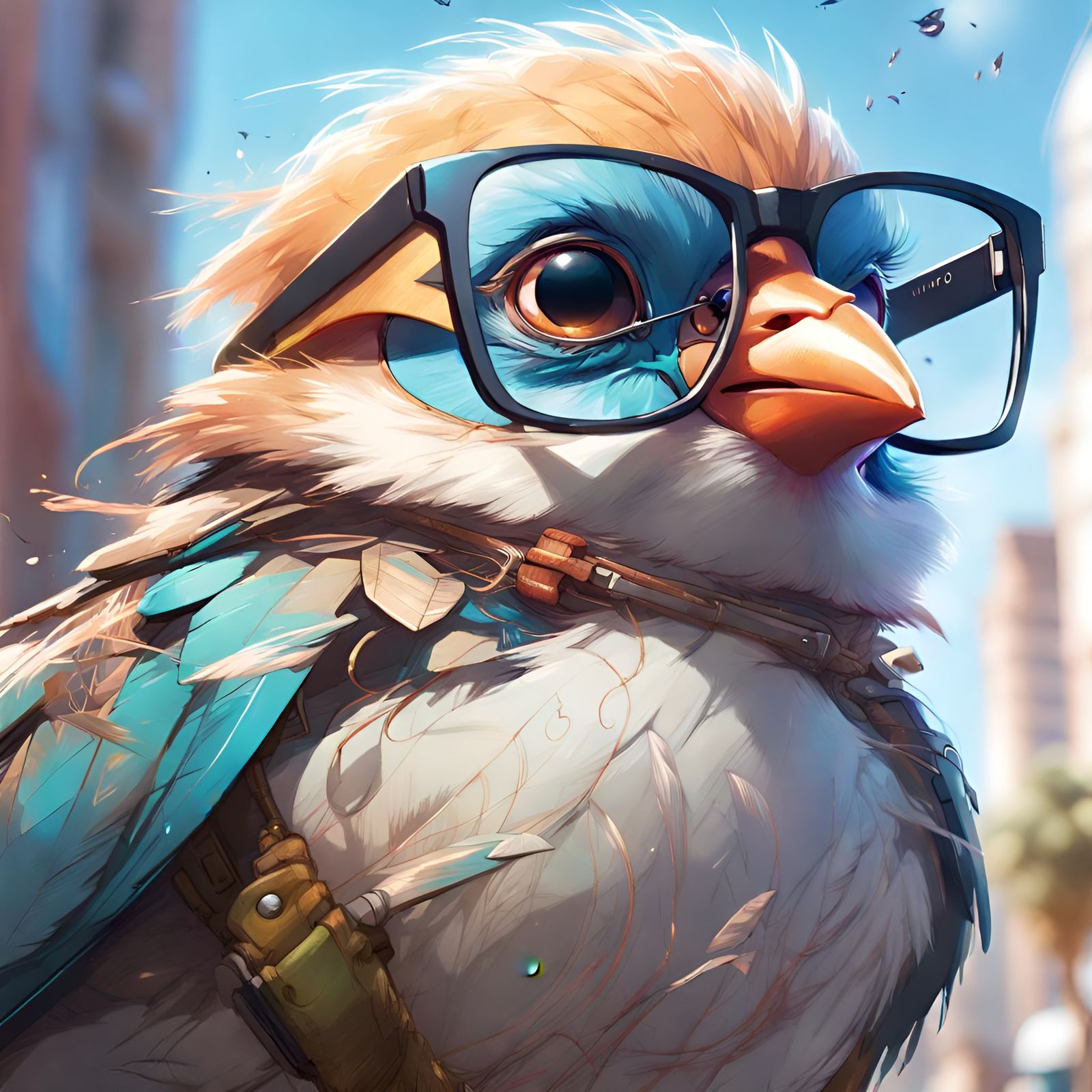 Nerdy Bird Portrait in Detailed Digital Art Style