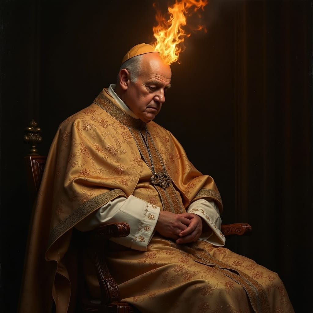 Classical Portrait of Pope Leo 14th with Pentecostal Flame