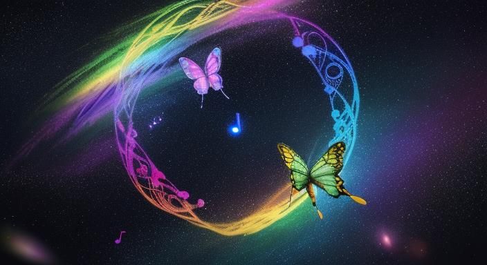 Rainbow Butterflies Create Infinity Symbol in Space