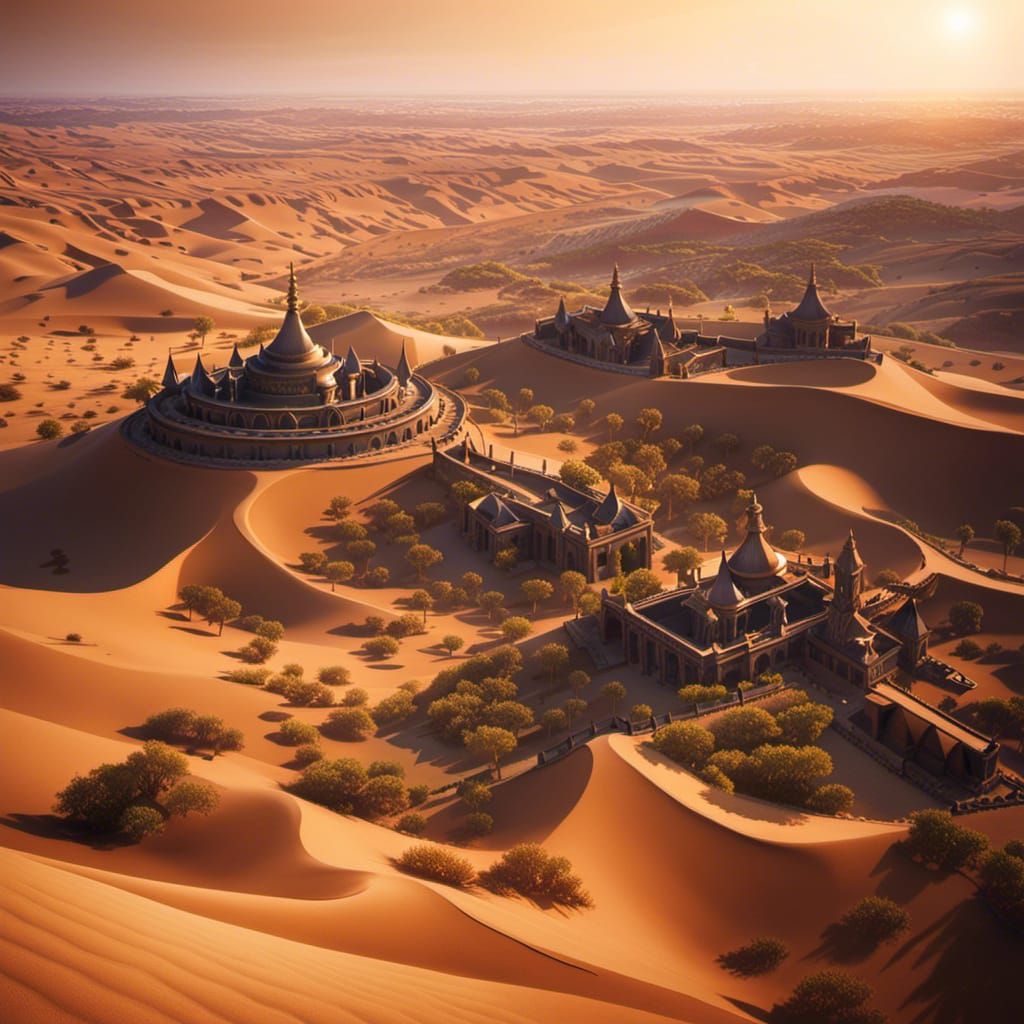 Desert Oasis Temple in Studio Ghibli Style