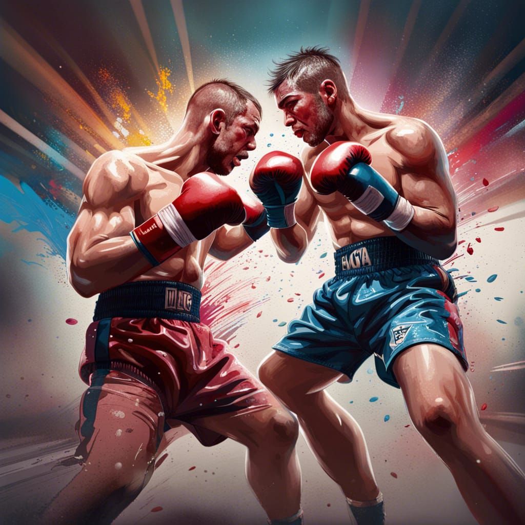Hyperrealistic Boxing Fight in Splash Art Style