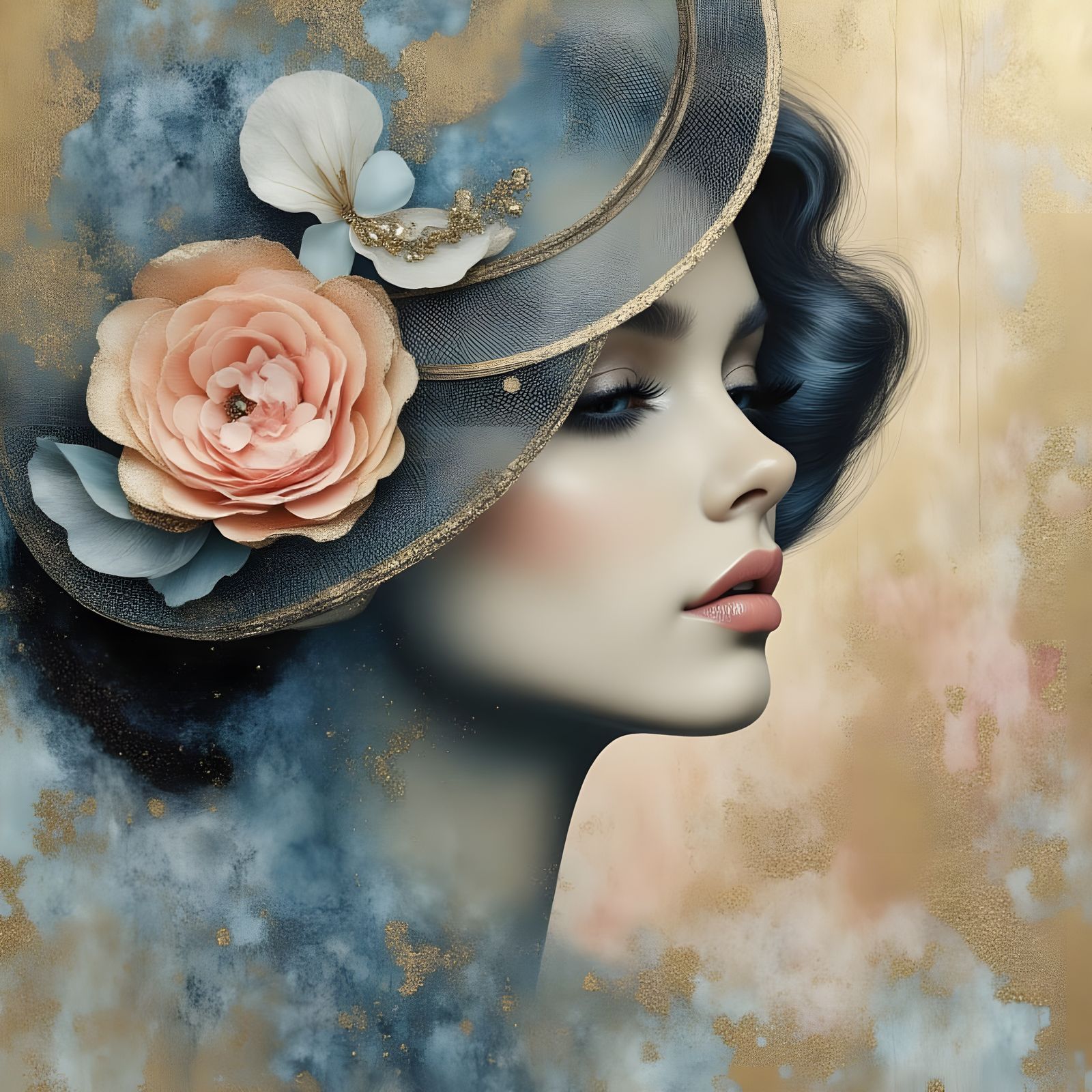 Elegant Woman in Dreamy Mixed Media Portrait
