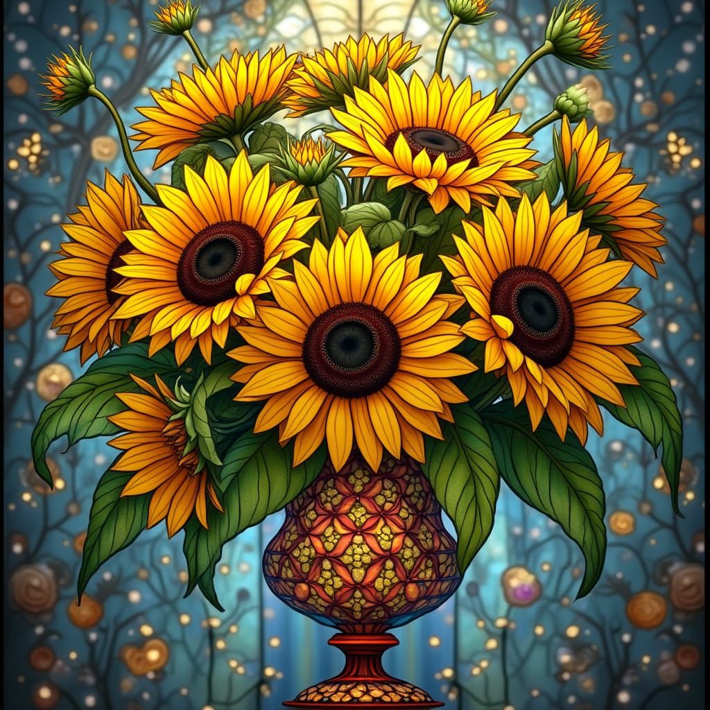 Sunflowers on a Romantic Glass Pedestal Sculpture