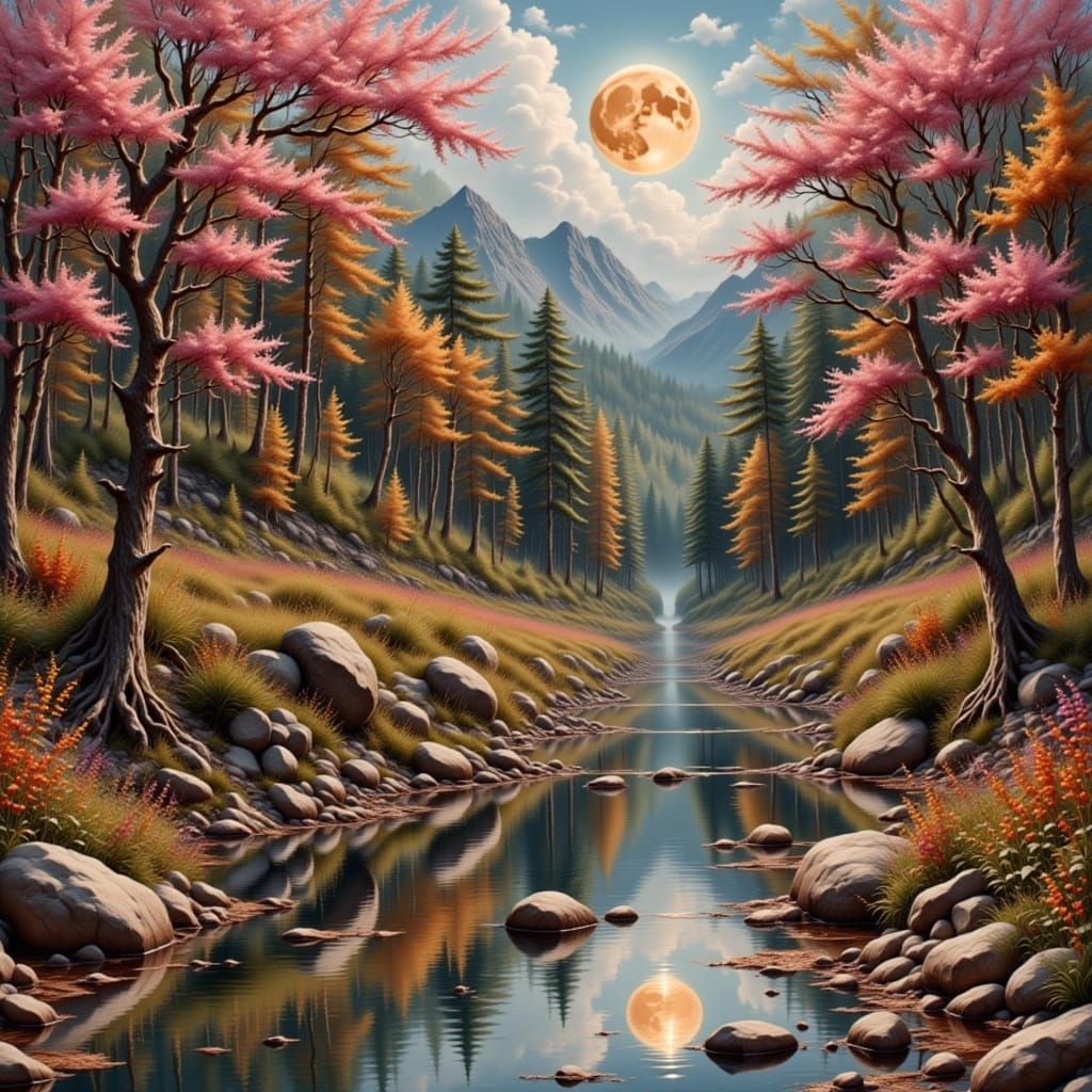 Purple Moonlit Day Landscape