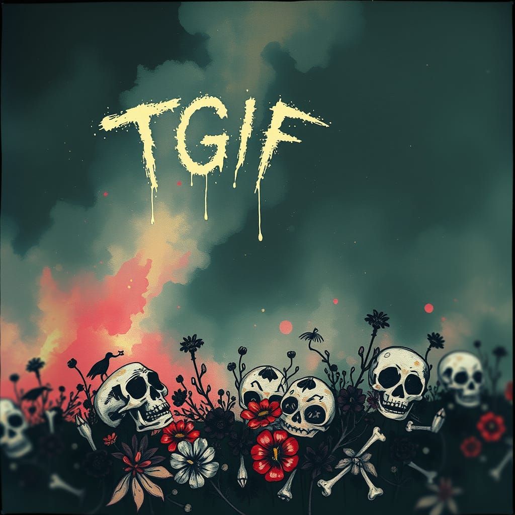 Whimsical Noir Painting: Ethereal Lettering and Vintage Skul...