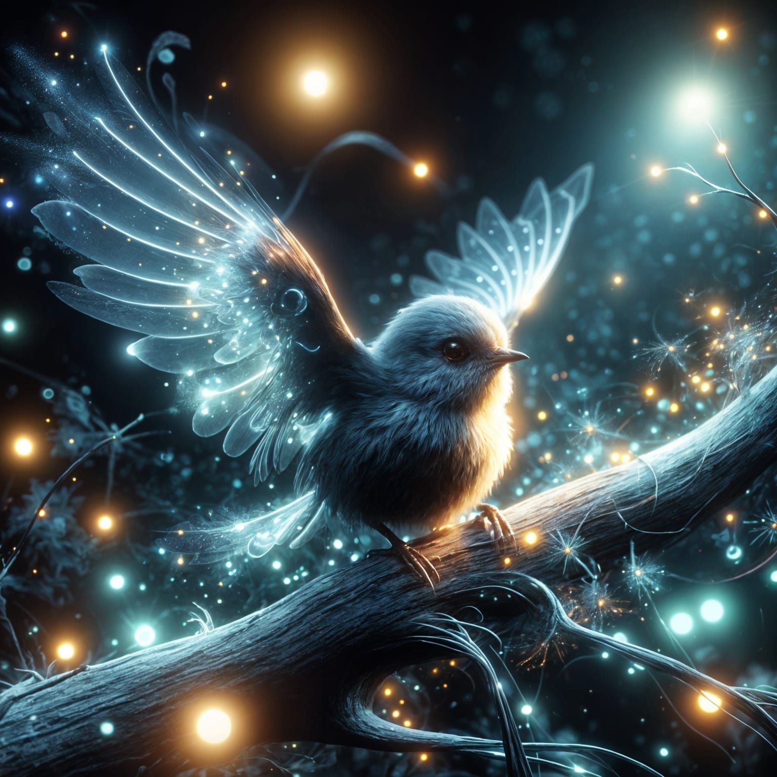 a small bird in the night