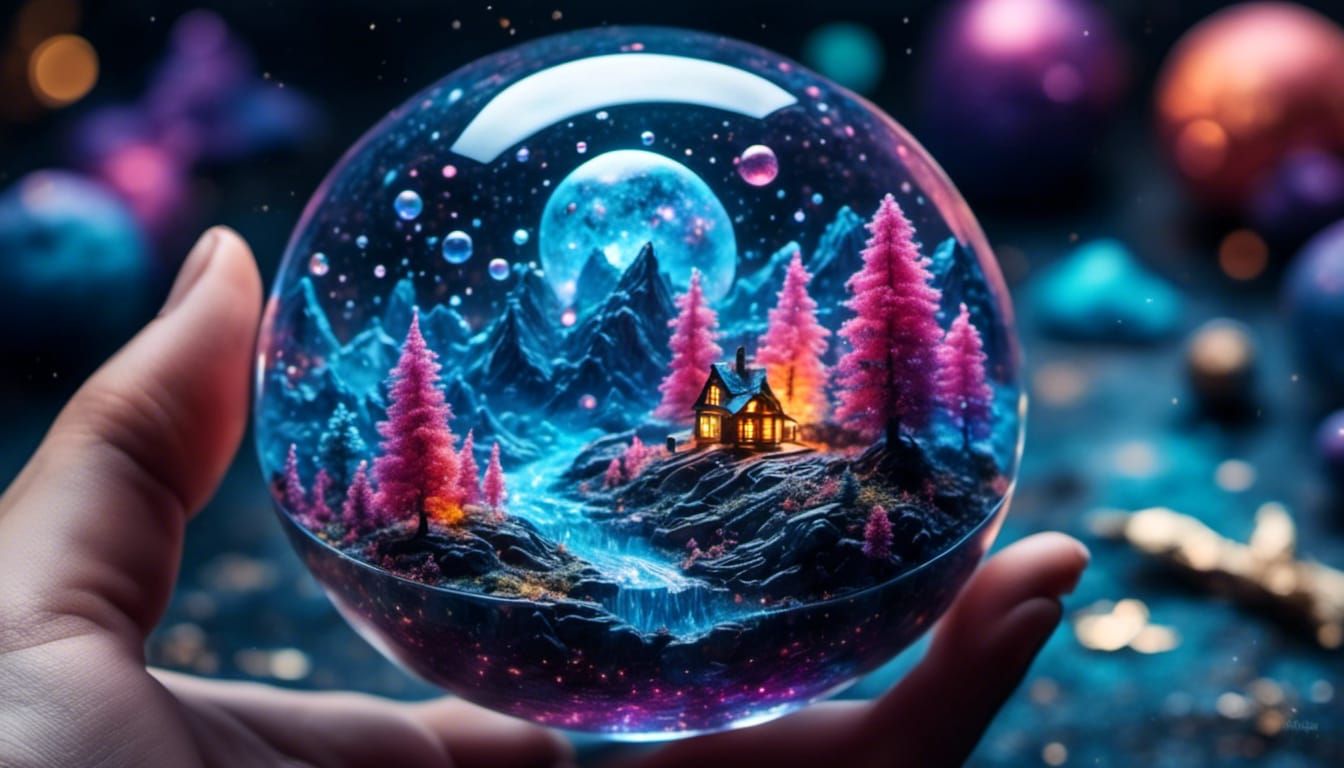 Glass Globe of Colourful Slime in Mixed Media Style