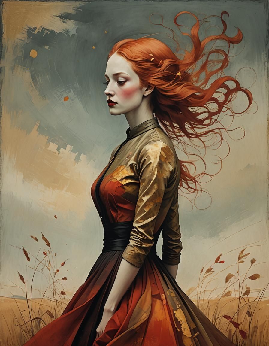 Surreal Lady Melts into Whimsical Impasto Landscape