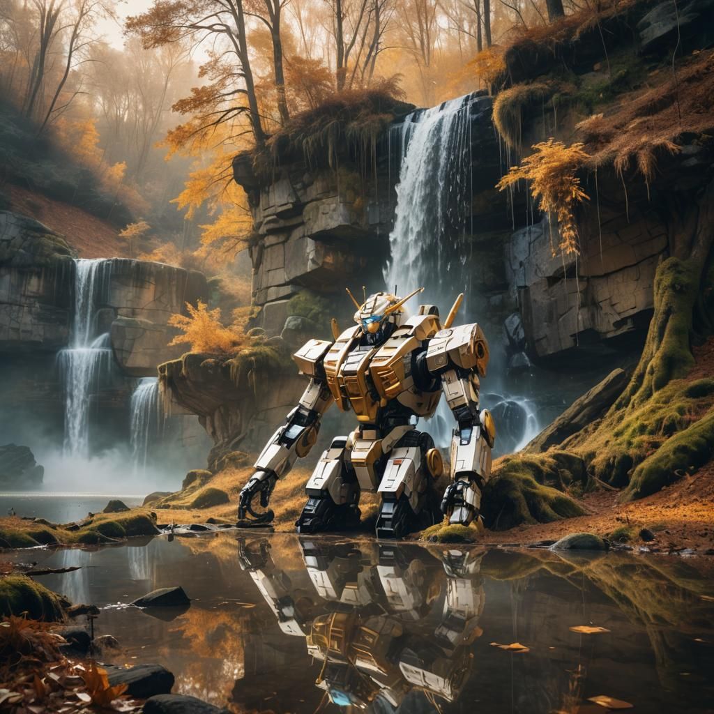 Mecha in Forest: Surrealist Digital Art