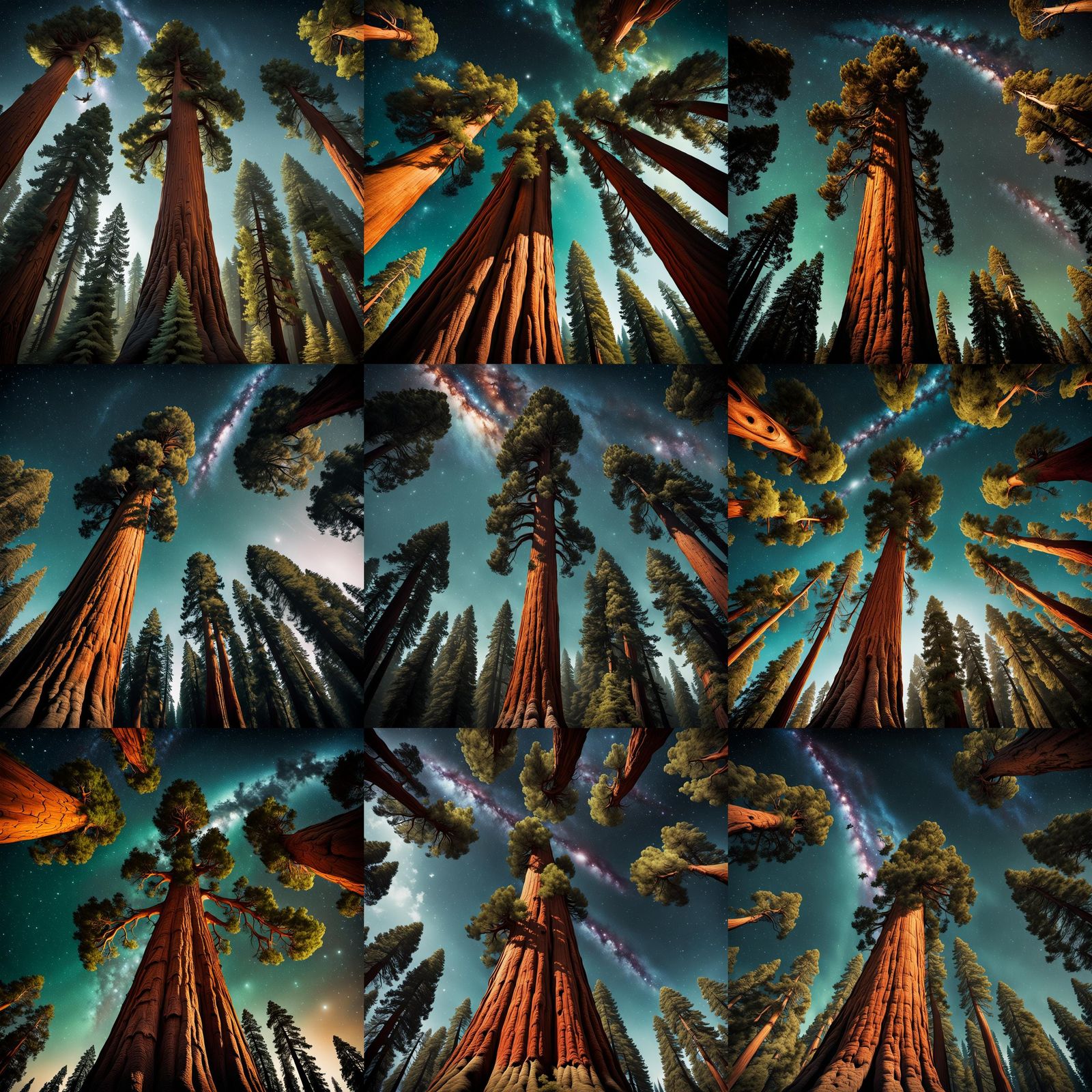 Sequoia Tree Inhaling Creatures and Exhaling Stars