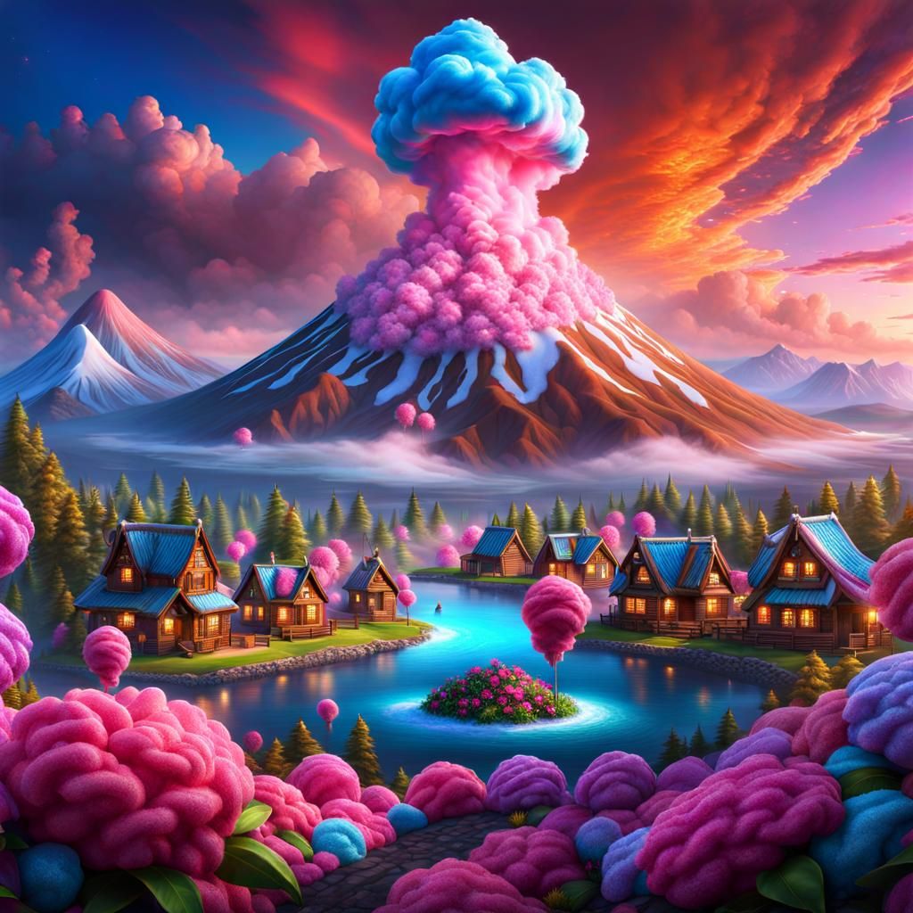 Cotton Candy Volcano Eruption in Epic Realism
