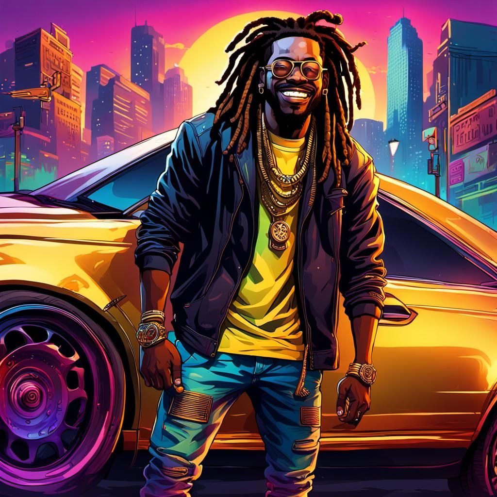 Vibrant Street Racer in Electric Cityscape