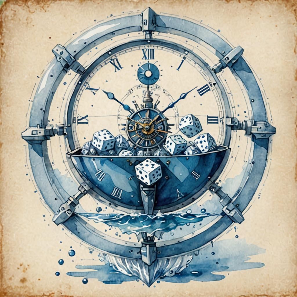 Translucent Dice Boat Floats to Portal in Watercolor