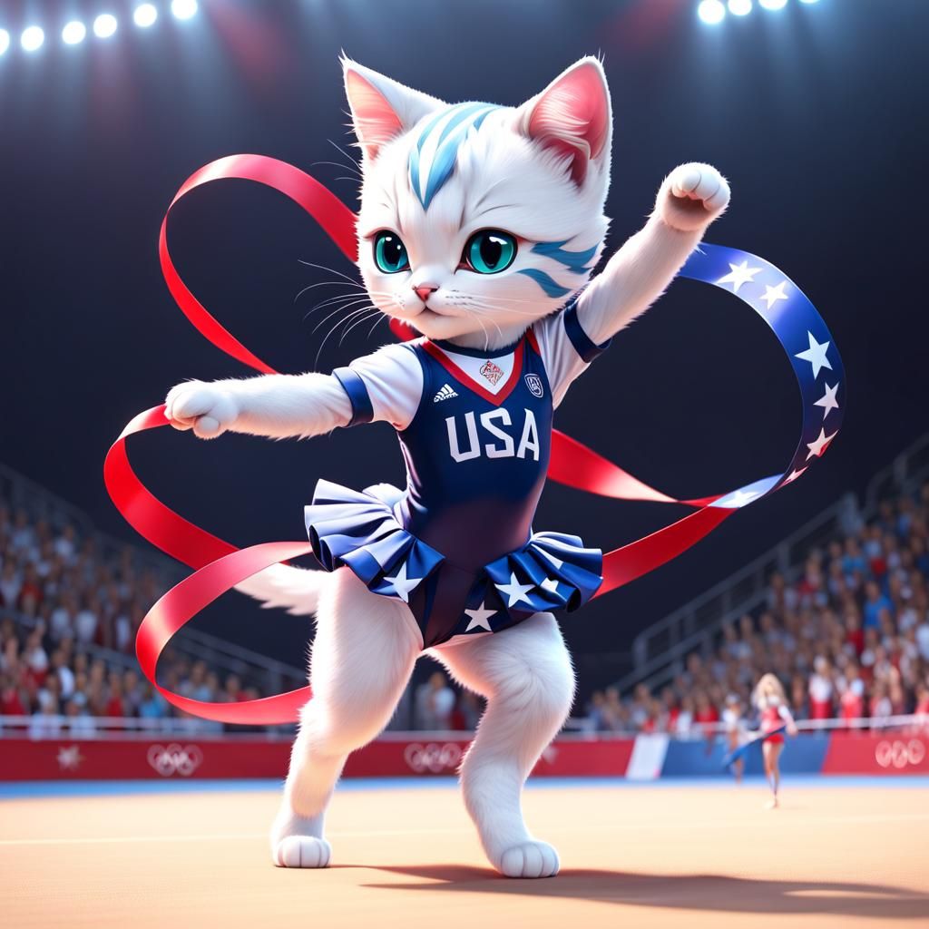 Kitten Rhythmic Gymnast in 3D Anime Art Style