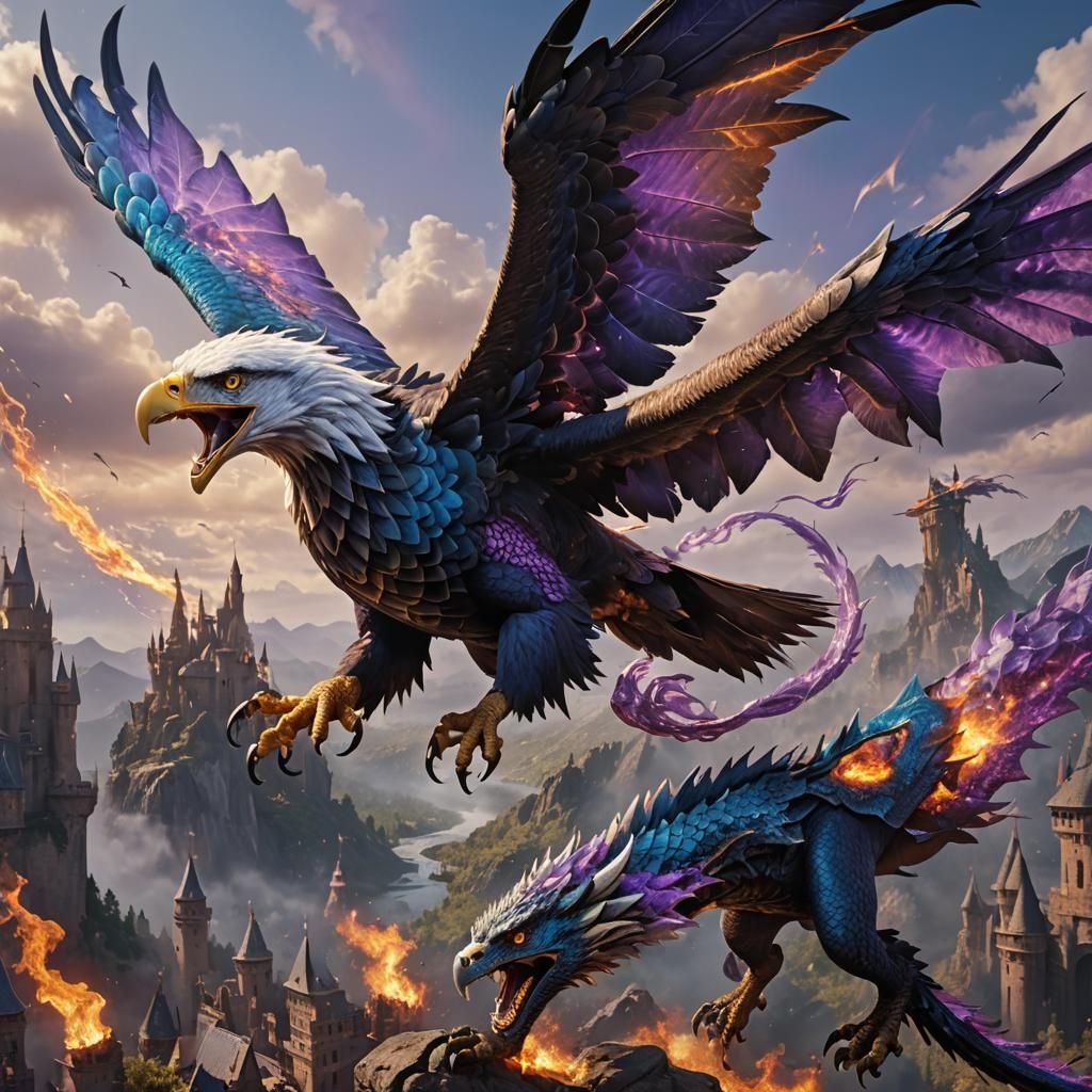 Eagle and Dragon Soaring in Fantasy Concept Art