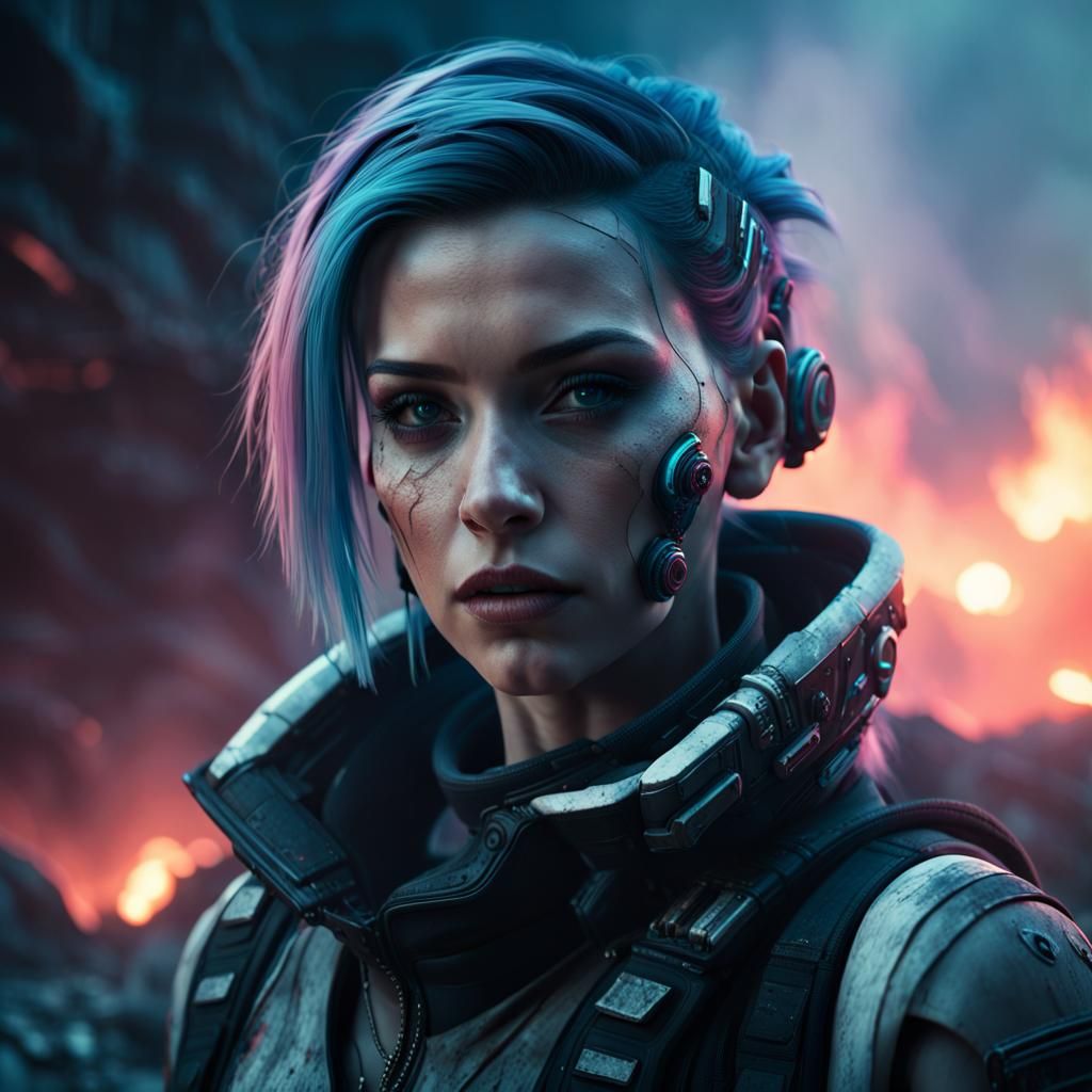 Cyberpunk Woman Headshot on Abandoned Planet