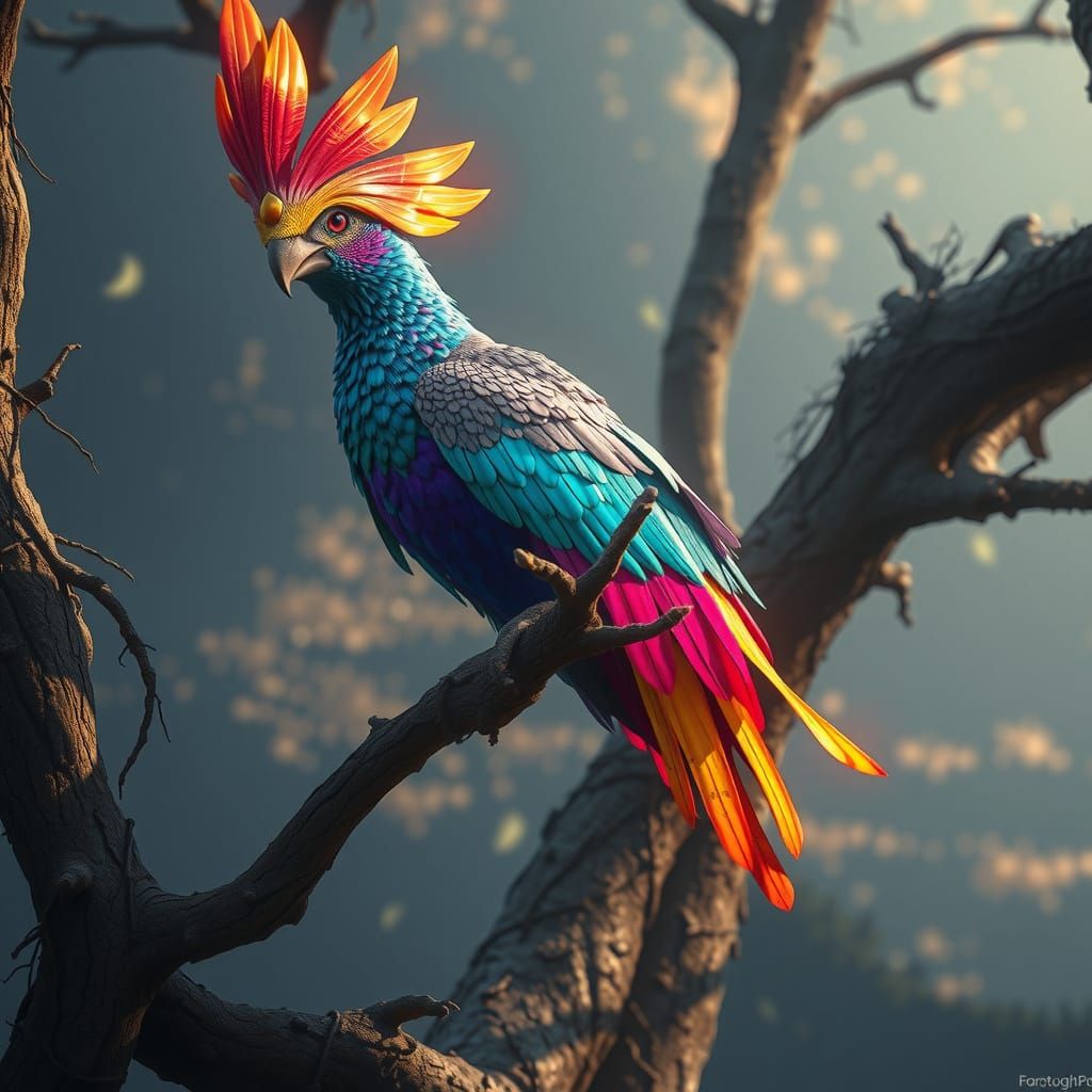 Iridescent Ibong Adarna Perched on a Tree