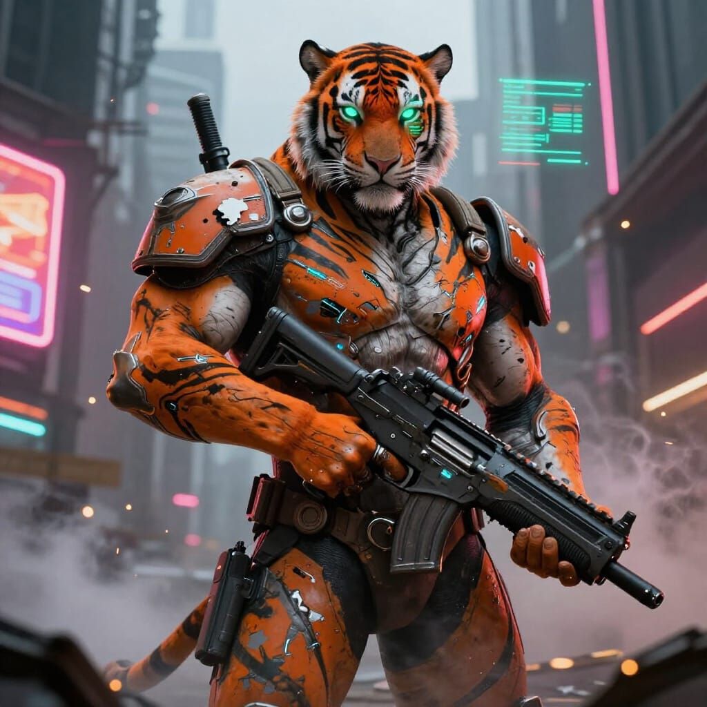 Tiger Mercenary in Gritty Sci-Fi Urban Warfare