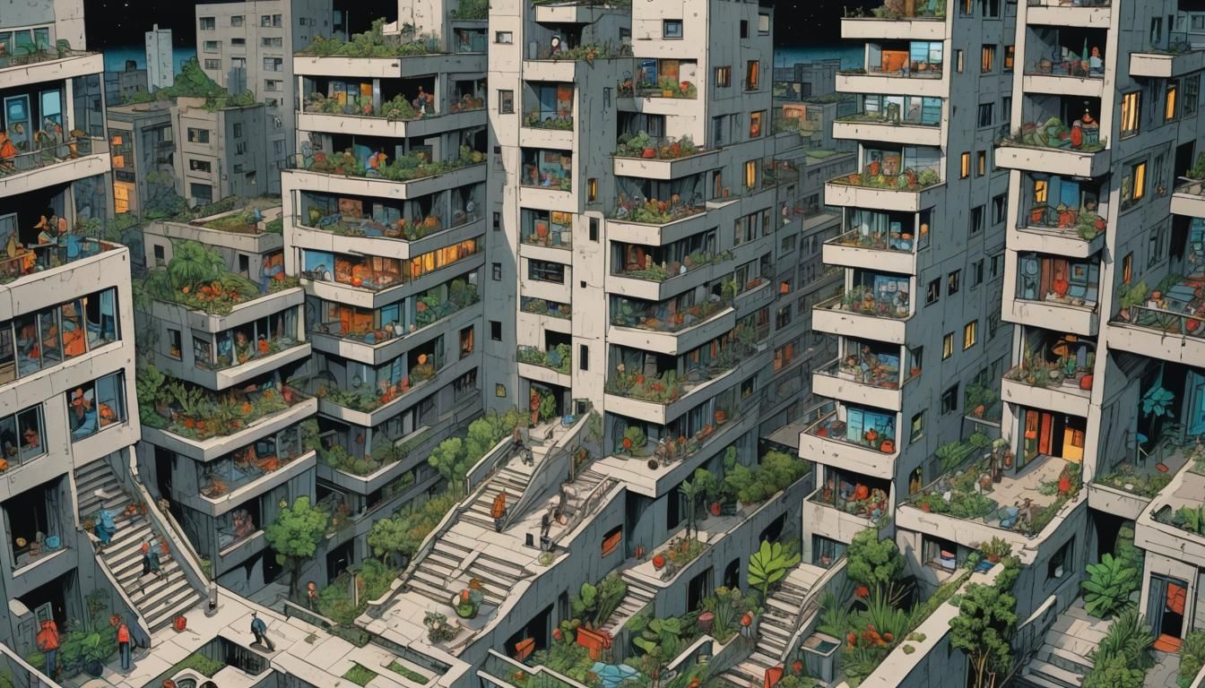 Retrofuturistic Eastern European Cityscape in Comic Book Sty...