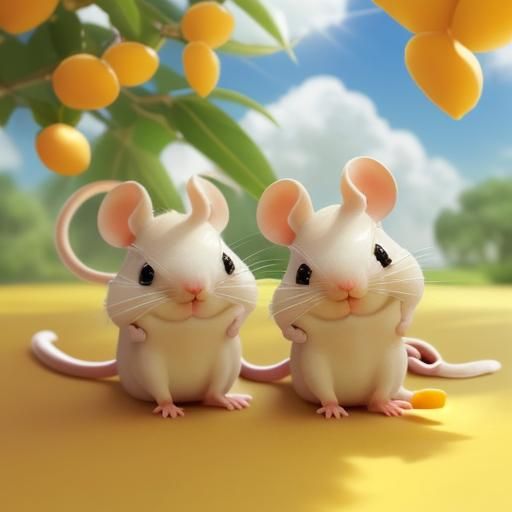 two mice next a mango spring roll
