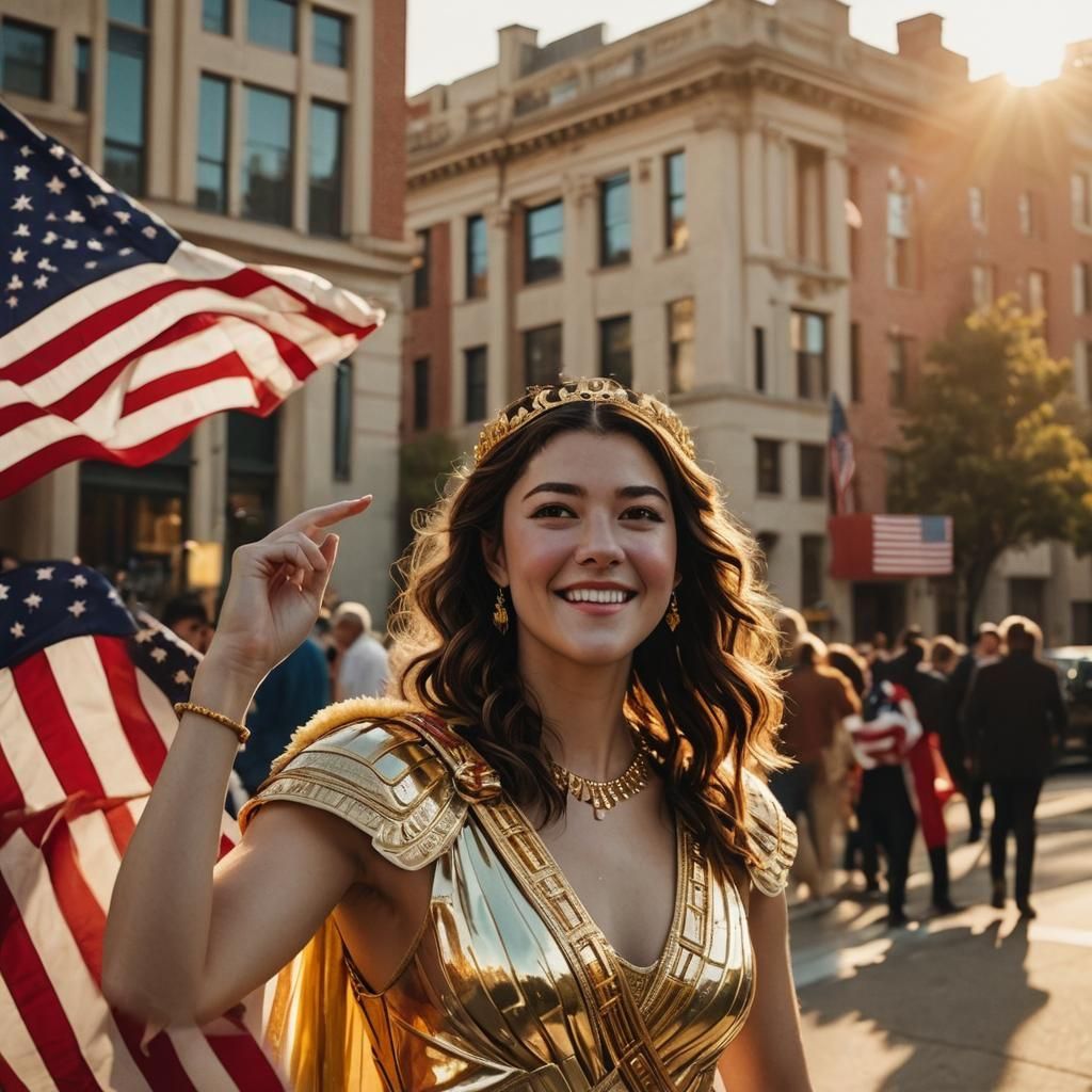 Kat Dennings as Confident Politician with American Flag