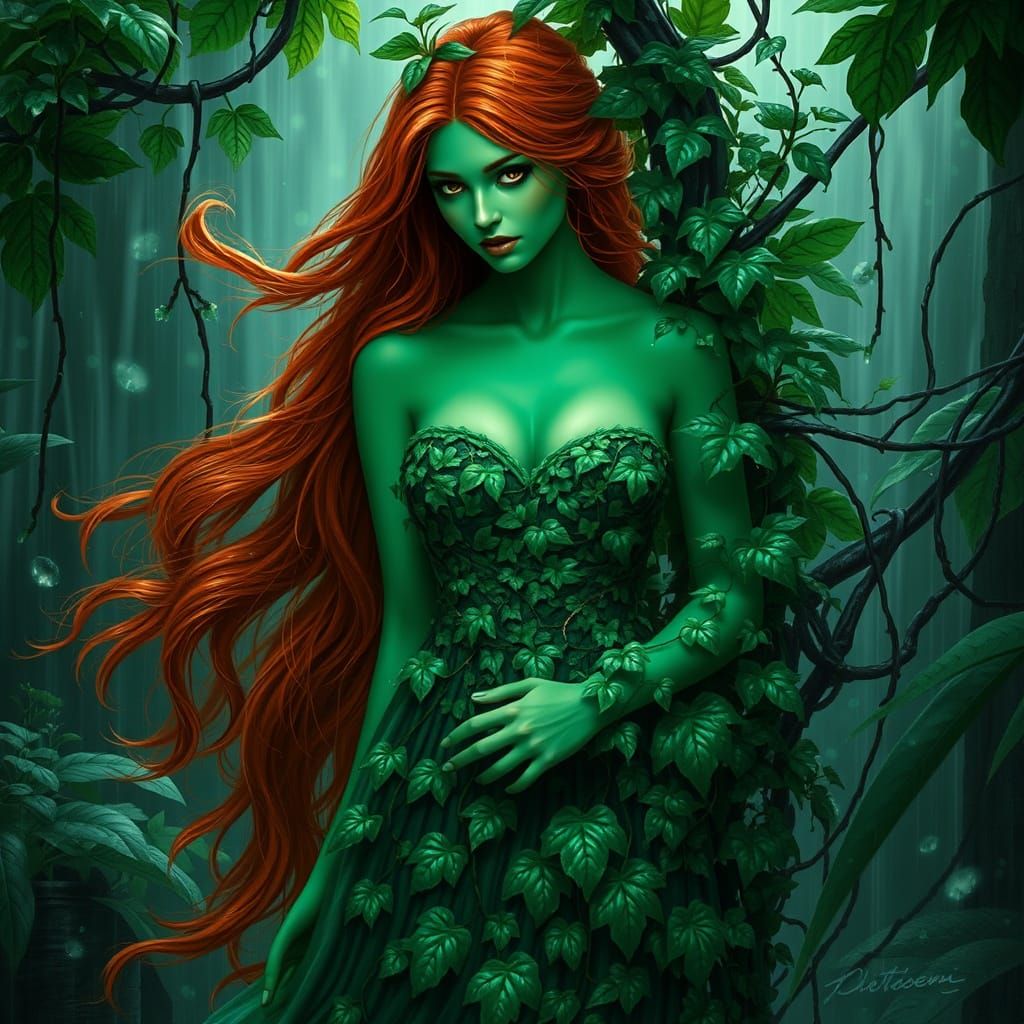 Surreal Green Goddess Emerges from Lush Rainforest